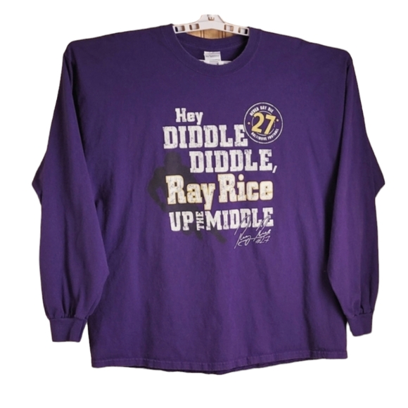 Gildan Purple Long Sleeve Graphic T Shirt W/Hey Diddle Diddle Ray Rice etc.  2XL - Picture 1 of 5